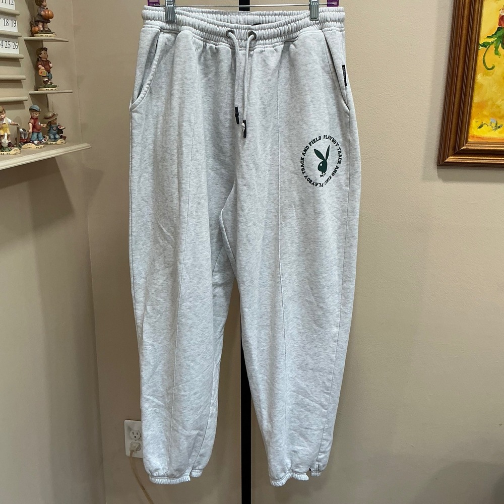 Playboy Missguided Sweatpants US 10 Grey Track and Field Graphic Joggers